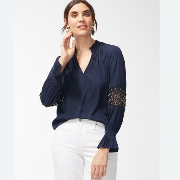 Chico's Mesh Inset Popover Blouse sz 8-10 - Picture 14 of 14